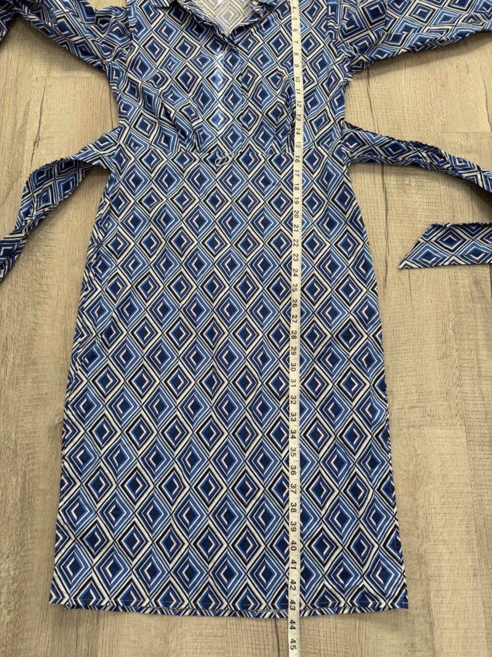 Donna Karan Womens Size 6 Shirt Dress Blue Geometric Print Wrap Dress Cotton - Picture 7 of 8